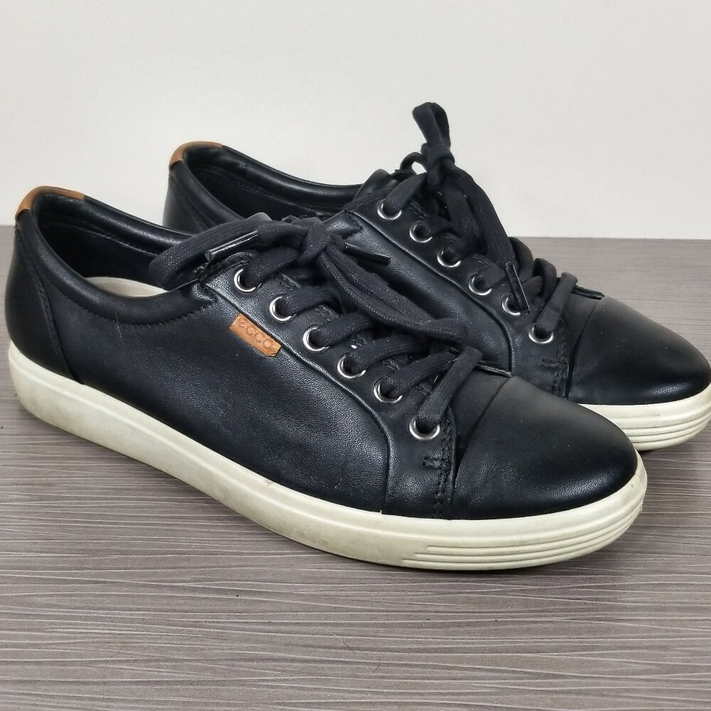 Ecco Soft 7 Lace-Up Sneaker, Black Leather, Women’s Size 6-6.5 / 37